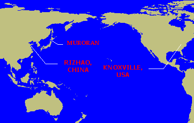 map of Muroran's international sister cities