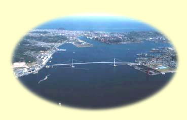 白鳥大橋全体の空撮写真